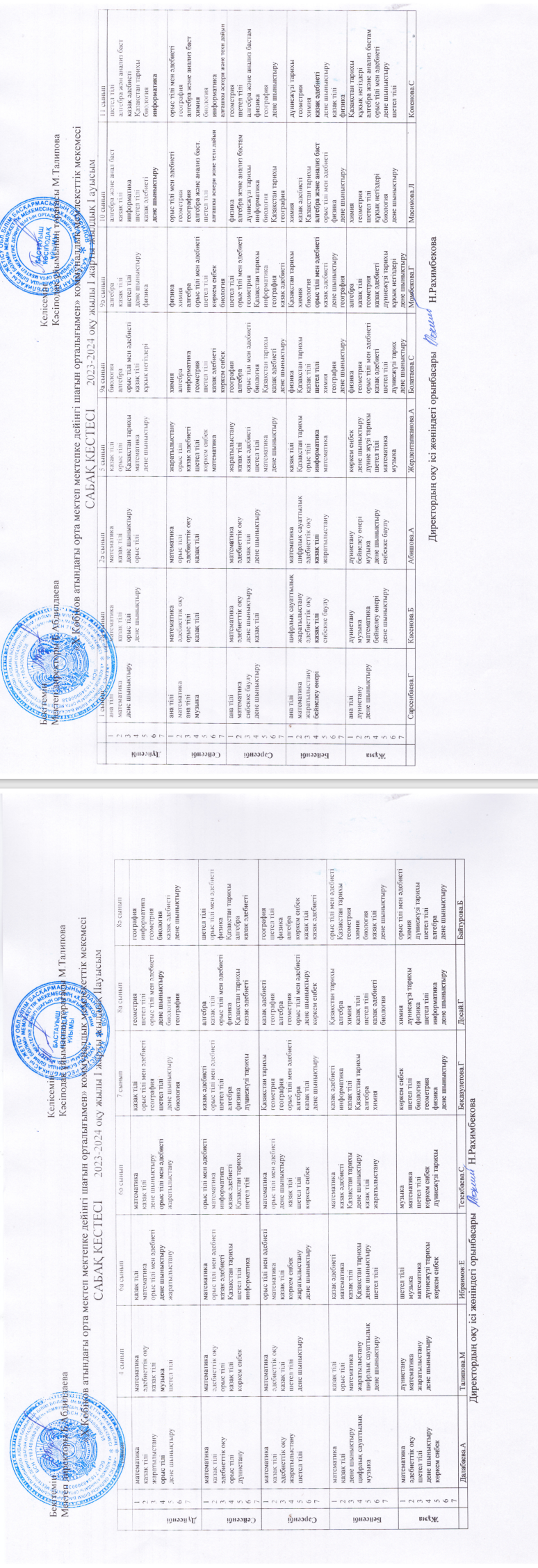сабақ кестесі 2023-2024 оқу жылы